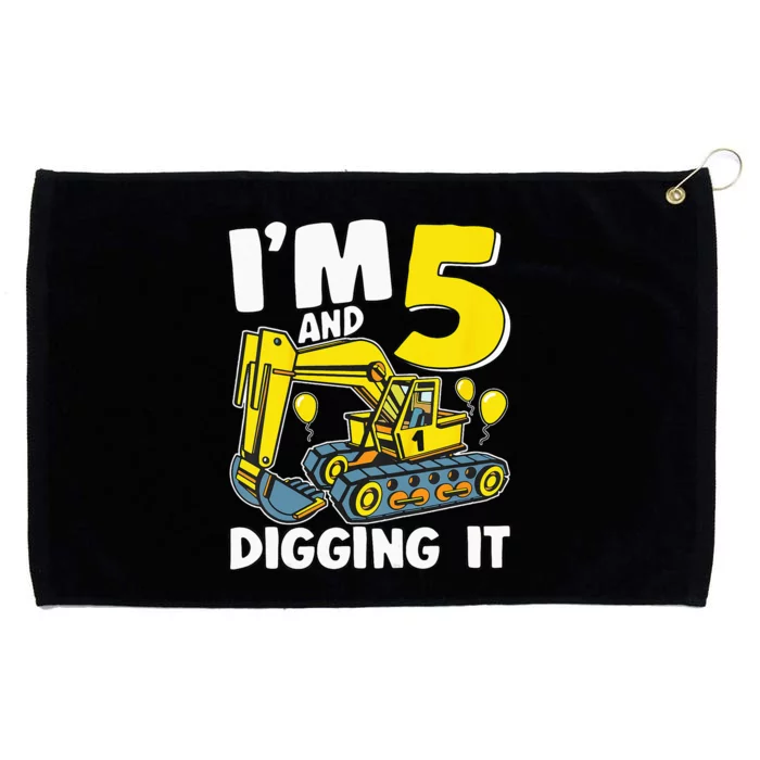 Kids Im 5 And Digging It 5 Years 5th Birthday Excavator Grommeted Golf Towel