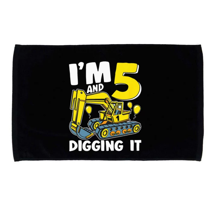 Kids Im 5 And Digging It 5 Years 5th Birthday Excavator Microfiber Hand Towel