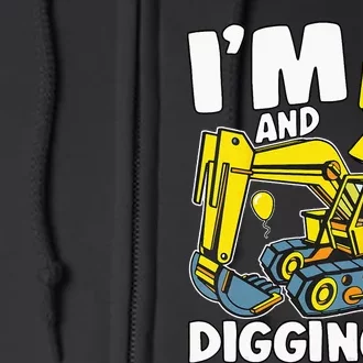 Kids Im 5 And Digging It 5 Years 5th Birthday Excavator Full Zip Hoodie