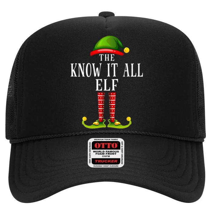 Know it all Elf Christmas Matching Family Group PJS High Crown Mesh Trucker Hat