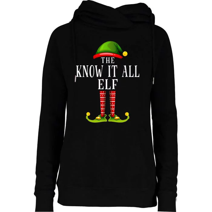 Know it all Elf Christmas Matching Family Group PJS Womens Funnel Neck Pullover Hood