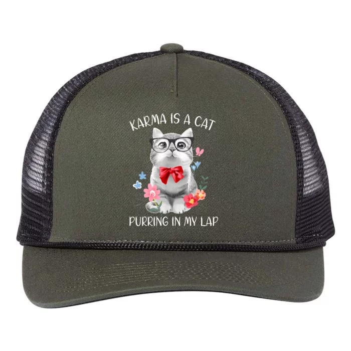 Karma Is A Cat Purring In My Lap Retro Rope Trucker Hat Cap