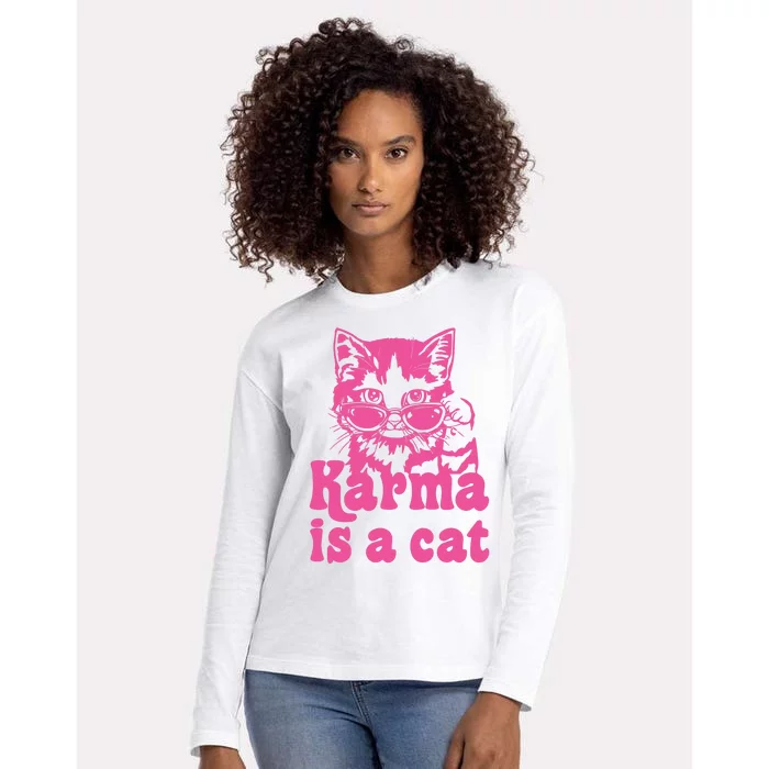 Karma Is A Cat Funny Karma Womens Cotton Relaxed Long Sleeve T-Shirt