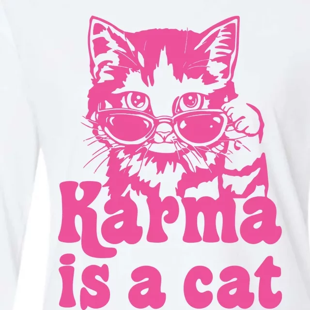 Karma Is A Cat Funny Karma Womens Cotton Relaxed Long Sleeve T-Shirt