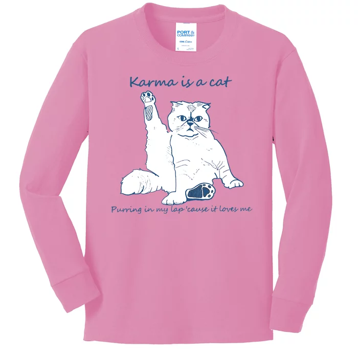 Karma Is A Cat Purring In My Lap Cause It Loves Me Cat Love Kids Long Sleeve Shirt