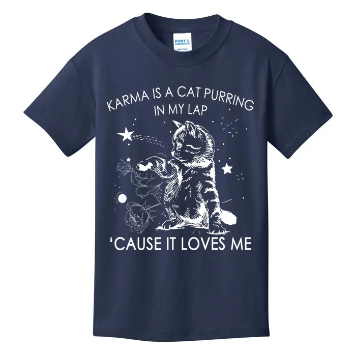 Karma Is A Cat Purring In My Lap Cause It Loves Me Cat Lover Kids T-Shirt