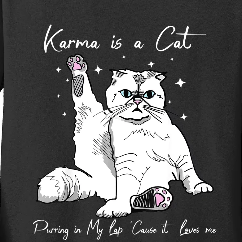 Karma Is A Cat Purring In My Lap Cause It Loves Me Cat Lover Kids Long Sleeve Shirt