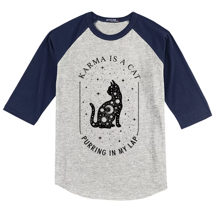 Karma Is A Cat Purring In My Lap Kids Colorblock Raglan Jersey