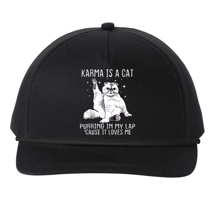 Karma Is A Cat Purring In My Lap Cause It Loves Me Cat Lover Essential Snapback Five-Panel Rope Hat