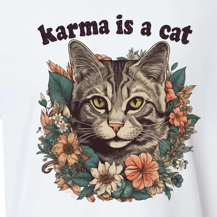 Karma Is A Cat Retro Floral Sueded Cloud Jersey T-Shirt