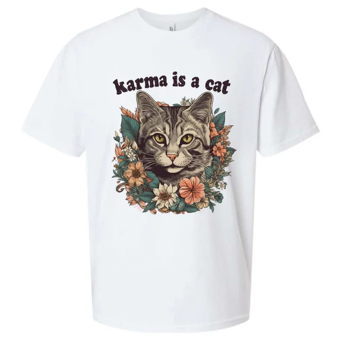 Karma Is A Cat Retro Floral Sueded Cloud Jersey T-Shirt