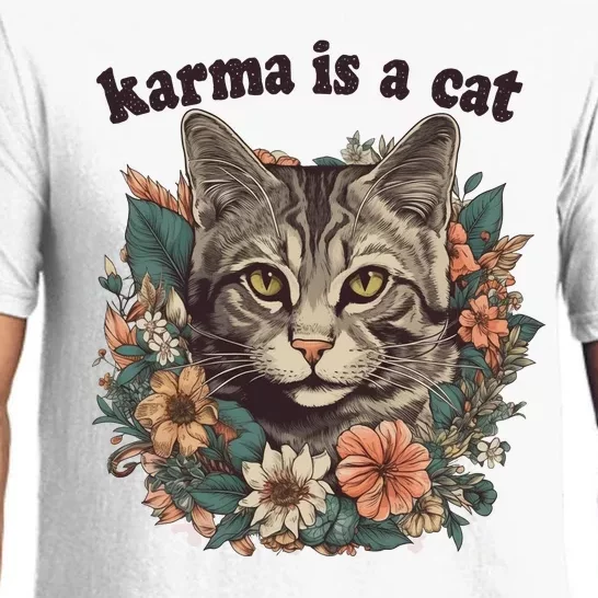 Karma Is A Cat Retro Floral Pajama Set