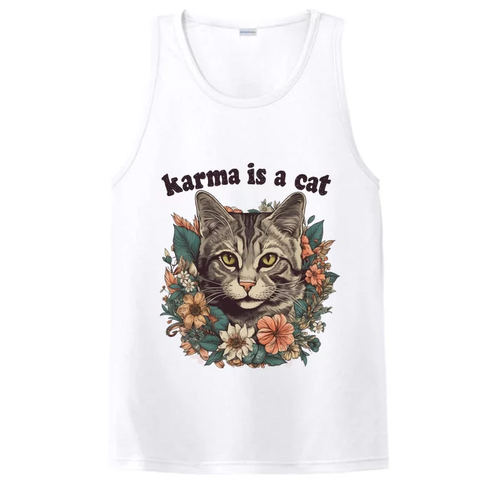 Karma Is A Cat Retro Floral Performance Tank