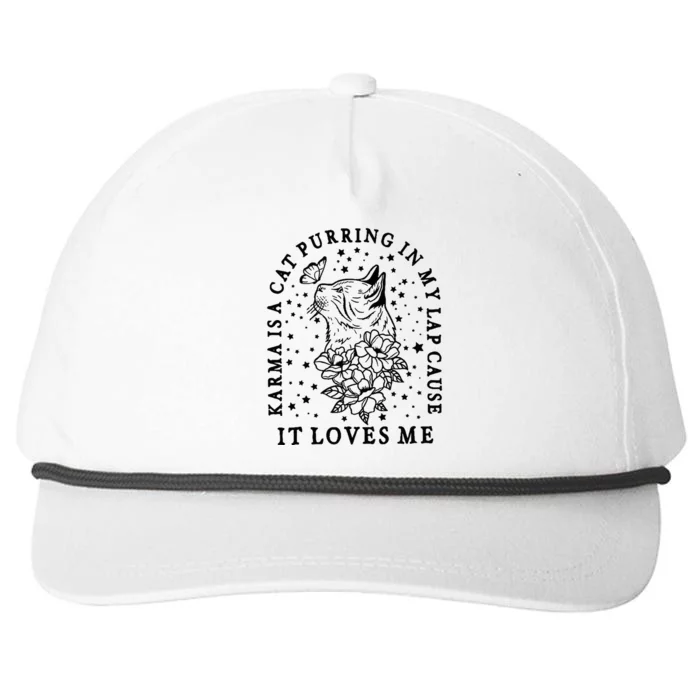 Karma Is A Cat Purring In My Lap Cause It Loves Me Cat Lover Snapback Five-Panel Rope Hat