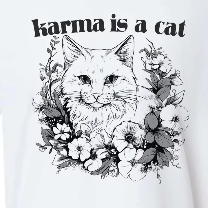 Karma Is A Cat Purring Floral Sueded Cloud Jersey T-Shirt