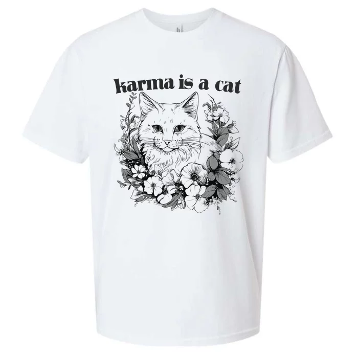 Karma Is A Cat Purring Floral Sueded Cloud Jersey T-Shirt