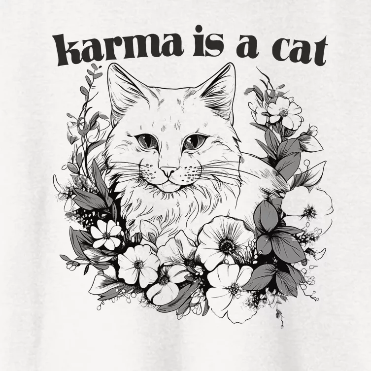 Karma Is A Cat Purring Floral Women's Crop Top Tee