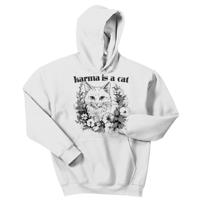 Karma Is A Cat Purring Floral Kids Hoodie