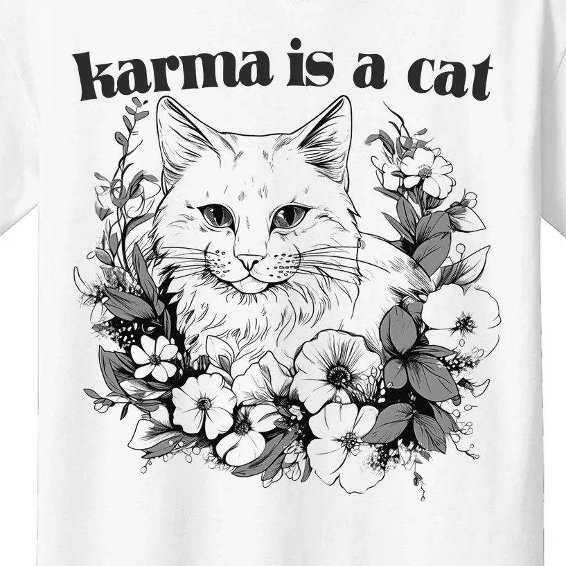 Karma Is A Cat Purring Floral Kids T-Shirt