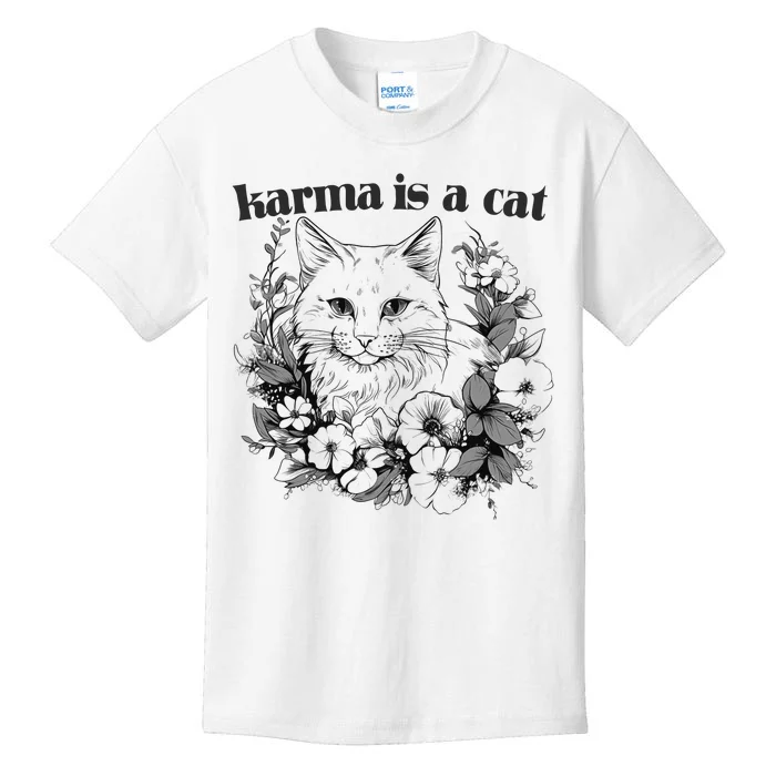 Karma Is A Cat Purring Floral Kids T-Shirt