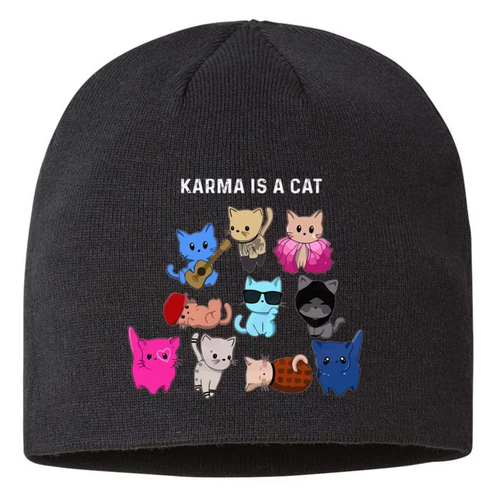 Karma Is A Cat Cat Funny Cat Lovers 8 1/2in Sustainable Knit Beanie