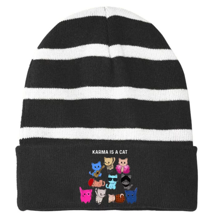 Karma Is A Cat Cat Funny Cat Lovers Striped Beanie with Solid Band