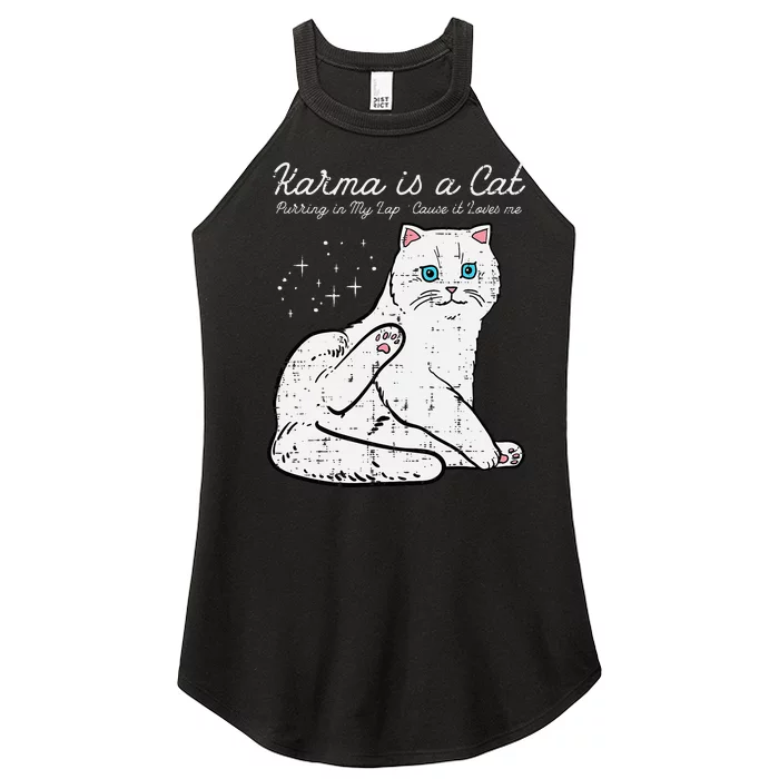 Karma Is A Cat Cute White Kitten Kitty Women’s Perfect Tri Rocker Tank