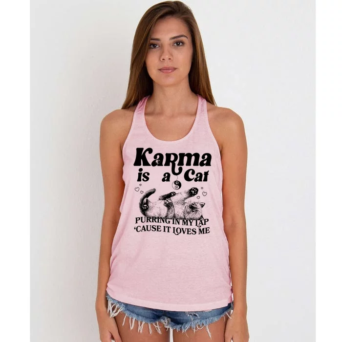 Karma Is A Cat Purring In My Lap Cause It Loves Me Women's Knotted Racerback Tank