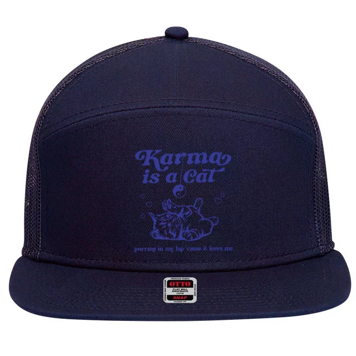 Karma Is A Cat 7 Panel Mesh Trucker Snapback Hat