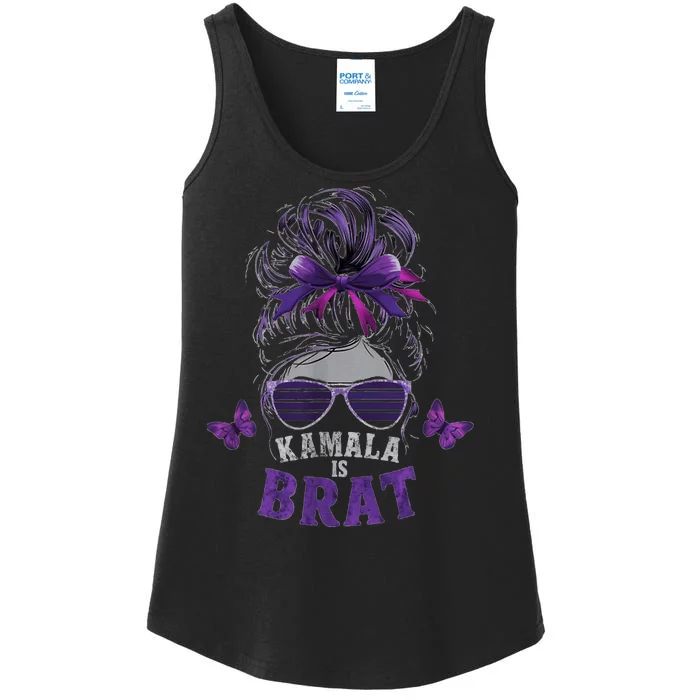 Kamala Is BratCute Quotes Messy Bun Summer Ladies Essential Tank