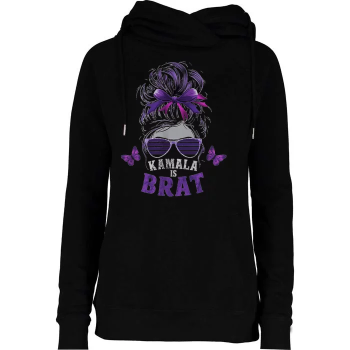 Kamala Is BratCute Quotes Messy Bun Summer Womens Funnel Neck Pullover Hood