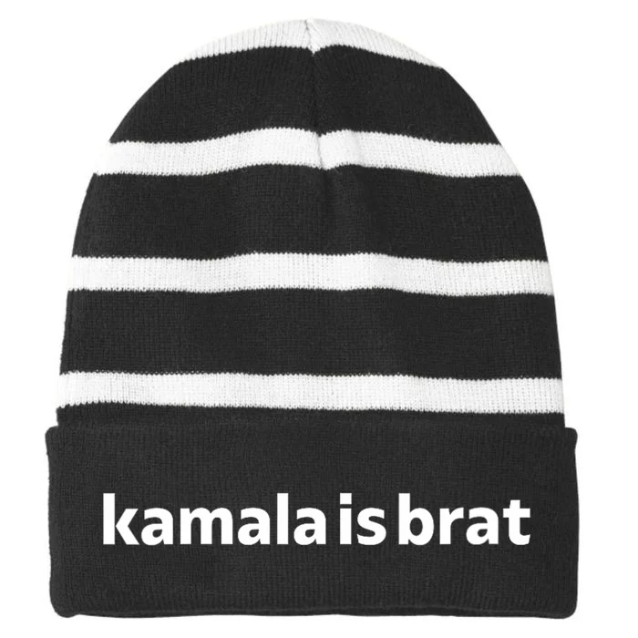 Kamala Is Brat Funny Quotes Feminist Striped Beanie with Solid Band