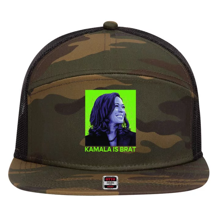 Kamala Is Brat Funny Sarcastic 7 Panel Mesh Trucker Snapback Hat