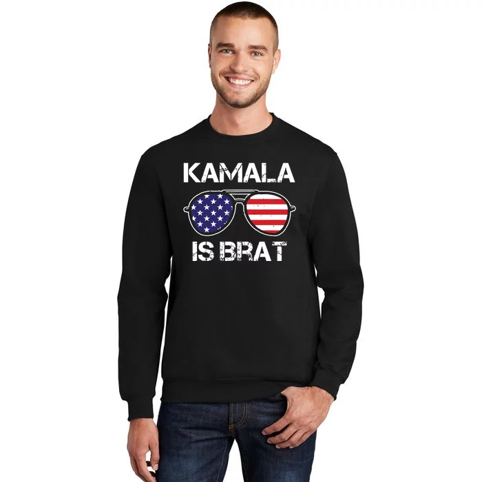 Kamala Is Brat Sunglasses Us Flag Vintage Funny Sarcastic Sweatshirt