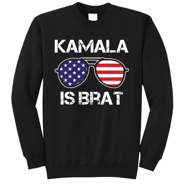 Kamala Is Brat Sunglasses Us Flag Vintage Funny Sarcastic Sweatshirt