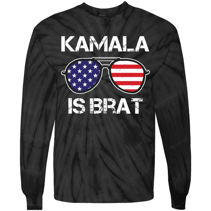 Kamala Is Brat Sunglasses Us Flag Vintage Funny Sarcastic Tie-Dye Long Sleeve Shirt