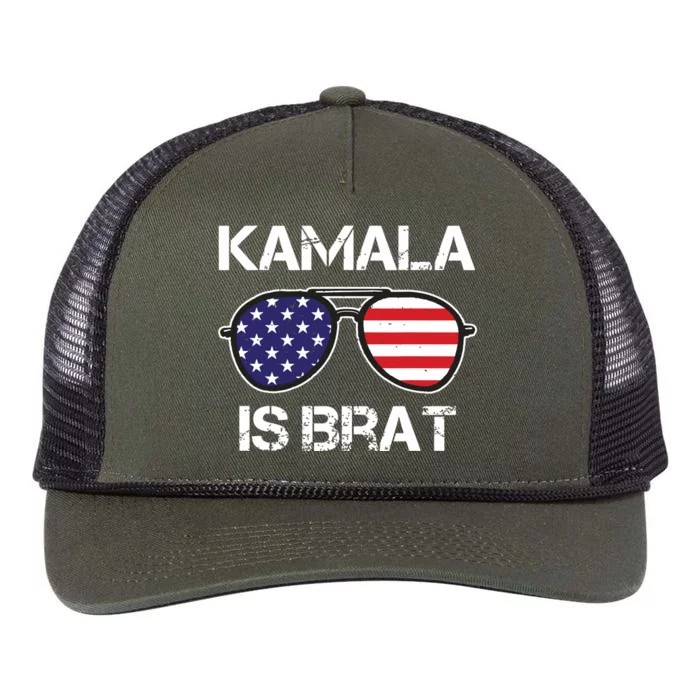 Kamala Is Brat Sunglasses Us Flag Vintage Funny Sarcastic Retro Rope Trucker Hat Cap