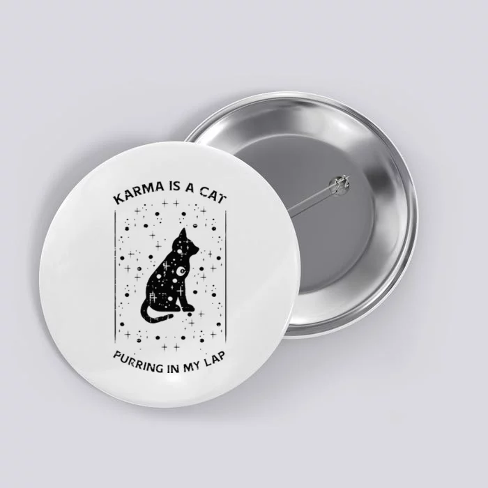 Karma Is Cat Purring On Lap Cute Black Kitten Men Women Kids Button