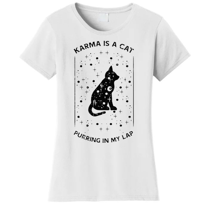 Karma Is Cat Purring On Lap Cute Black Kitten Men Women Kids Women's T-Shirt