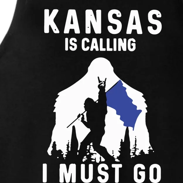 Kansas Is Calling I Must Go Bigfoot Ladies Tri-Blend Wicking Tank