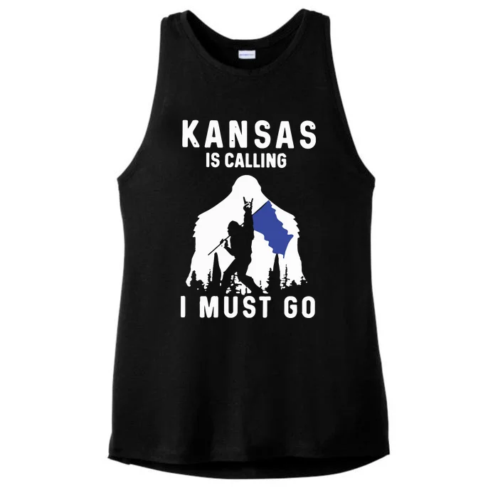 Kansas Is Calling I Must Go Bigfoot Ladies Tri-Blend Wicking Tank