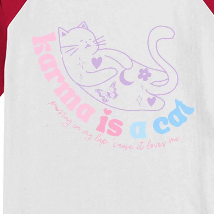 Karma Is Cat Purring In My Lap Cause It Loves Me Kids Colorblock Raglan Jersey