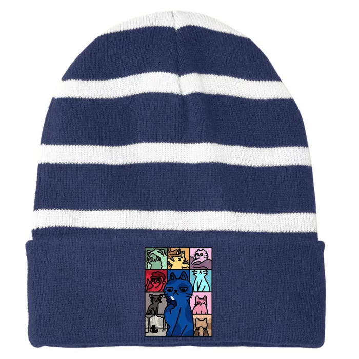 Karma Is Cat Lover Striped Beanie with Solid Band