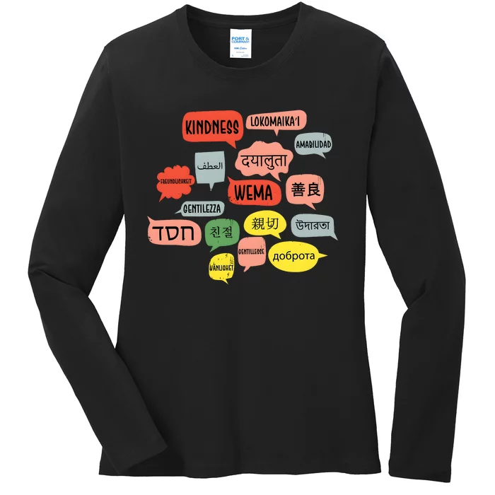 Kindness In Different Languages Ladies Long Sleeve Shirt