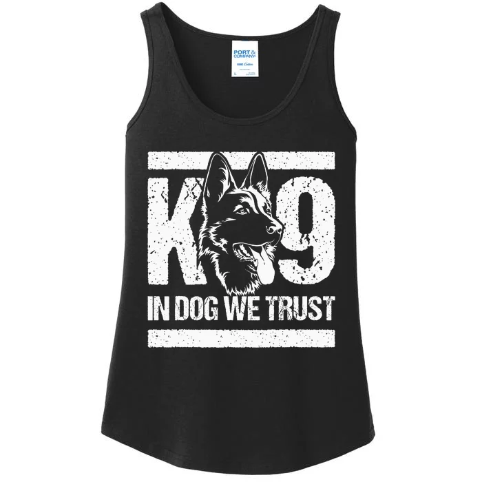 K9 In Dogs We Trust Blue Line K9 Dog Unit Police Officer Ladies Essential Tank