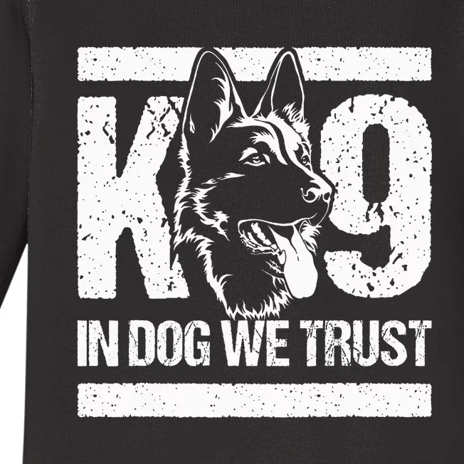 K9 In Dogs We Trust Blue Line K9 Dog Unit Police Officer Baby Long Sleeve Bodysuit