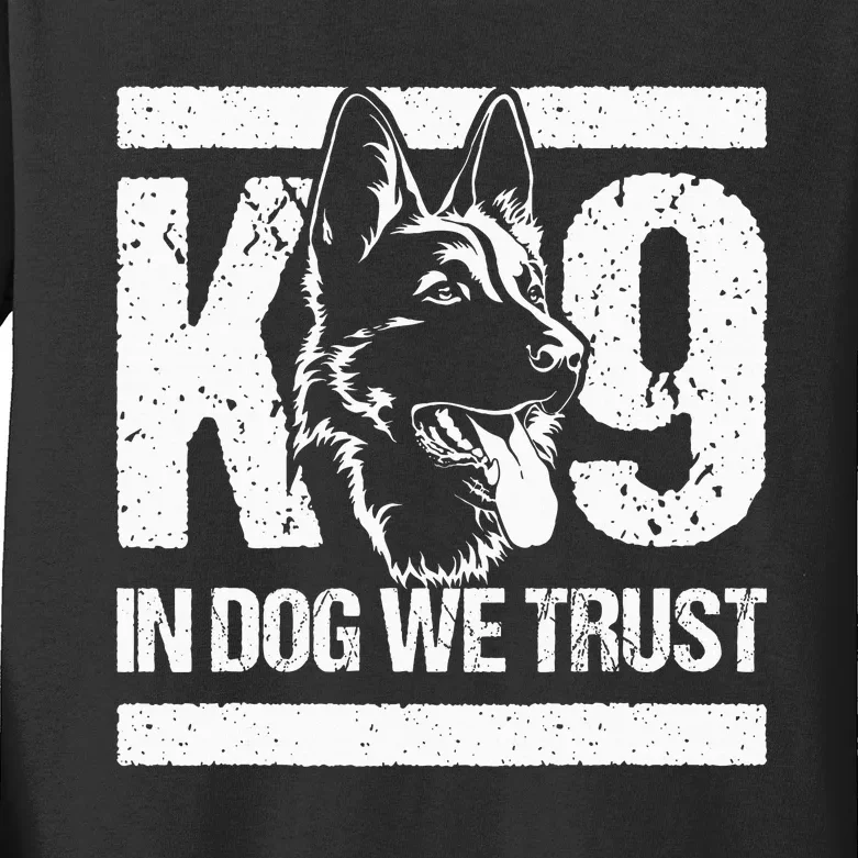 K9 In Dogs We Trust Blue Line K9 Dog Unit Police Officer Kids Long Sleeve Shirt