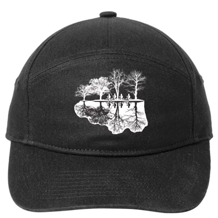 Kids Riding Bikes Through Trees Upside Down 7-Panel Snapback Hat