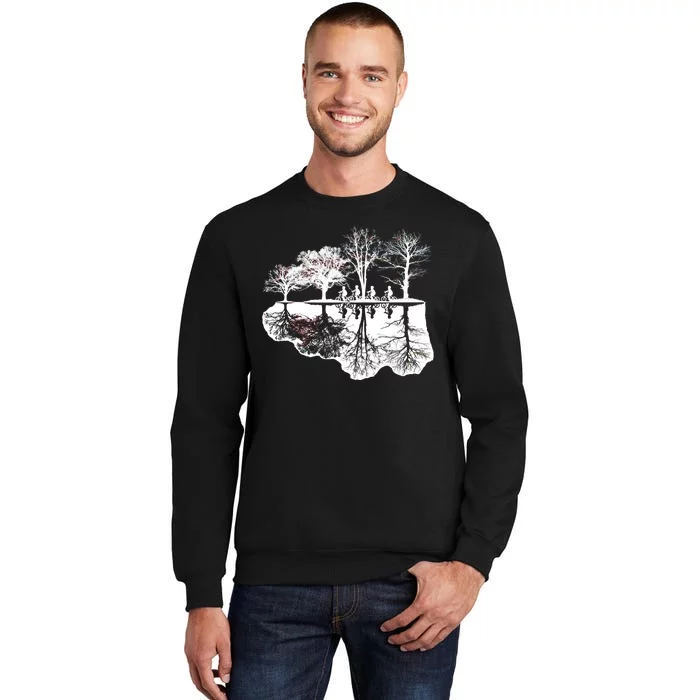 Kids Riding Bikes Through Trees Upside Down Tall Sweatshirt