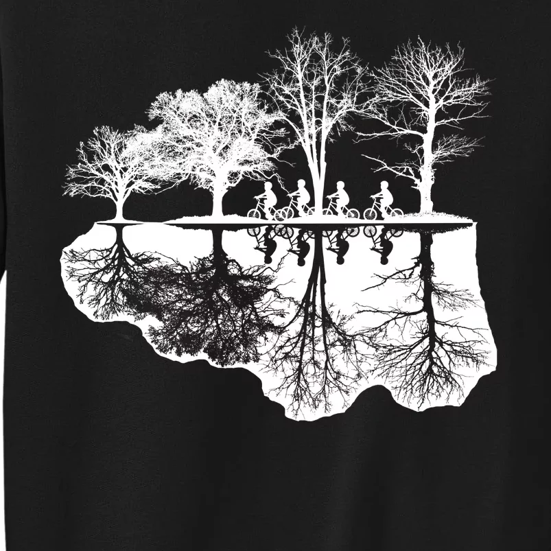 Kids Riding Bikes Through Trees Upside Down Tall Sweatshirt